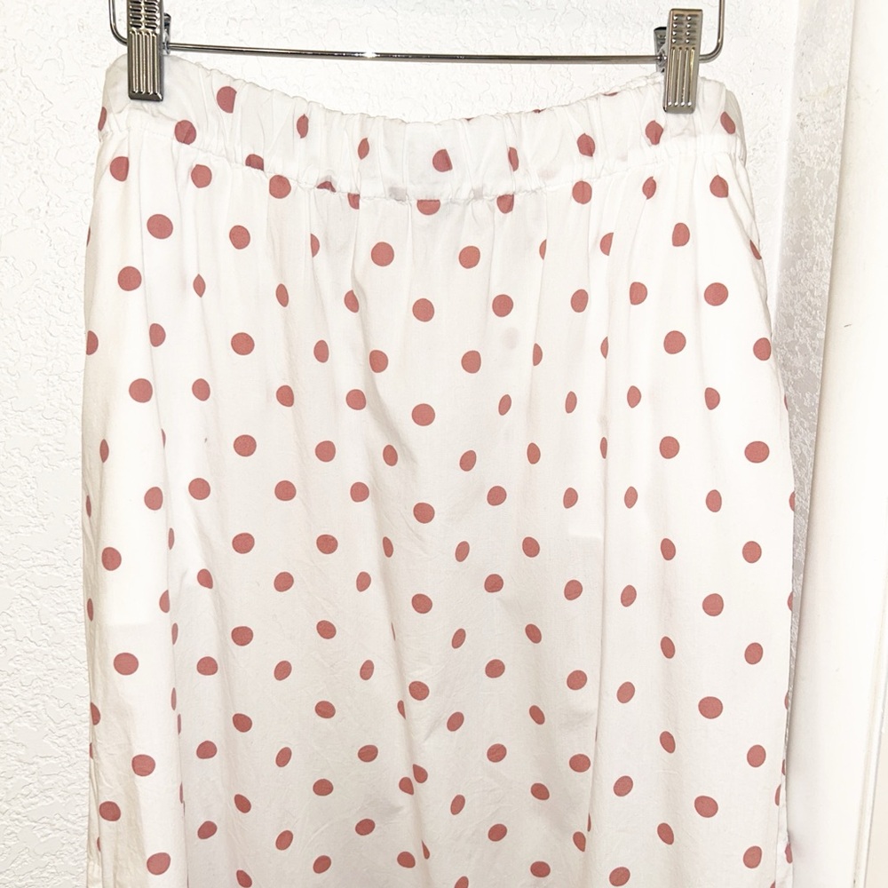 J. Crew White Pink Polka Dot Cotton Maxi Skirt Pockets Side Slit Size M - Picture 3 of 13